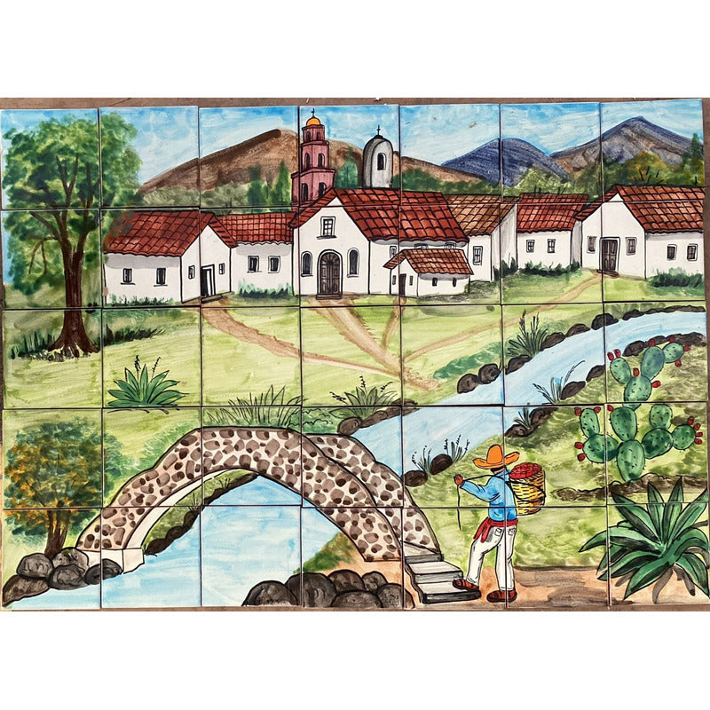 Mural 35pz Azulejo Artesanal Tipo Talavera Liso #m035-68 M035-68.10
