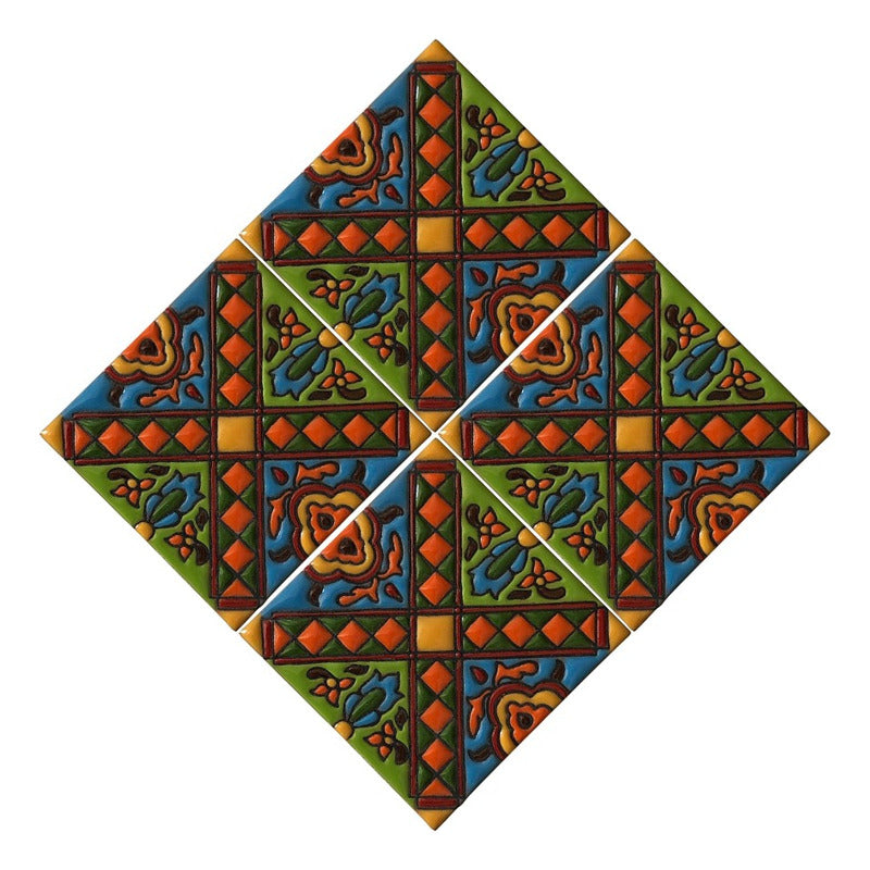 Azulejo 11cm Artesanal Talavera Relieve 90pz #acrs-13