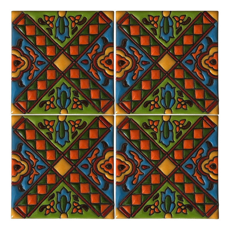 Azulejo 11cm Artesanal Tipo Talavera Relieve 90pz #acrs-13