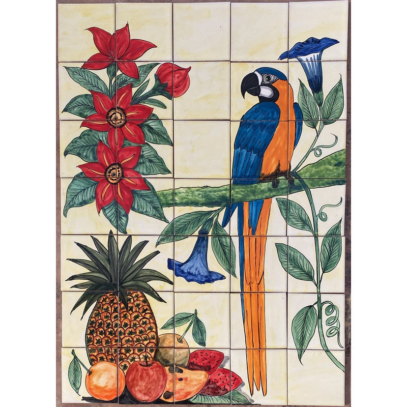 Mural 35pz Azulejo Artesanal Tipo Talavera Liso #m035-136 M035-136