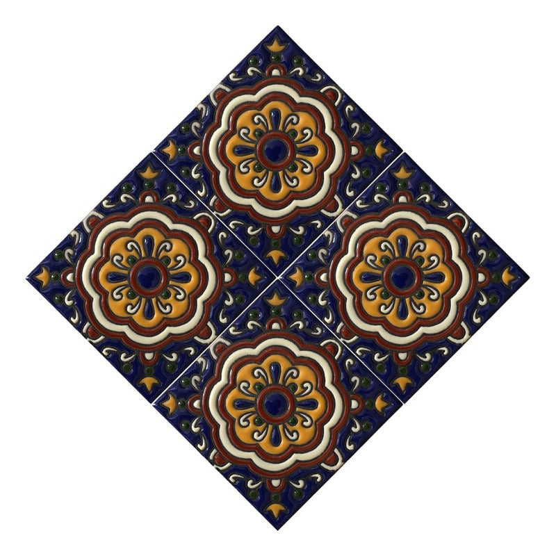 Azulejo 11cm Artesanal Tipo Talavera Relieve 90pz #acrs-07