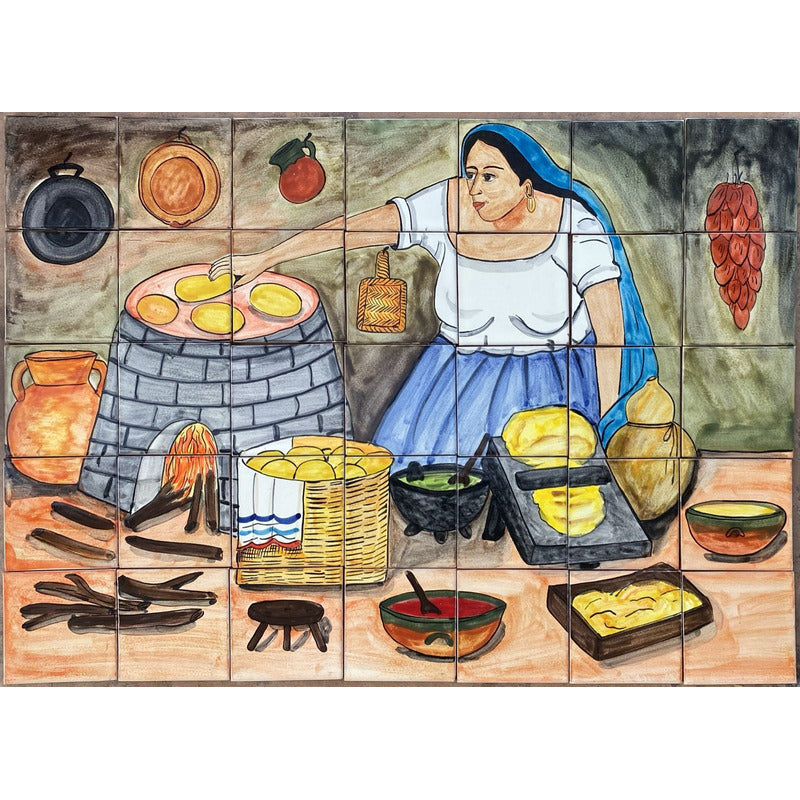 Mural 35pz Azulejo Artesanal Tipo Talavera Liso #m035-139 M035-139.06