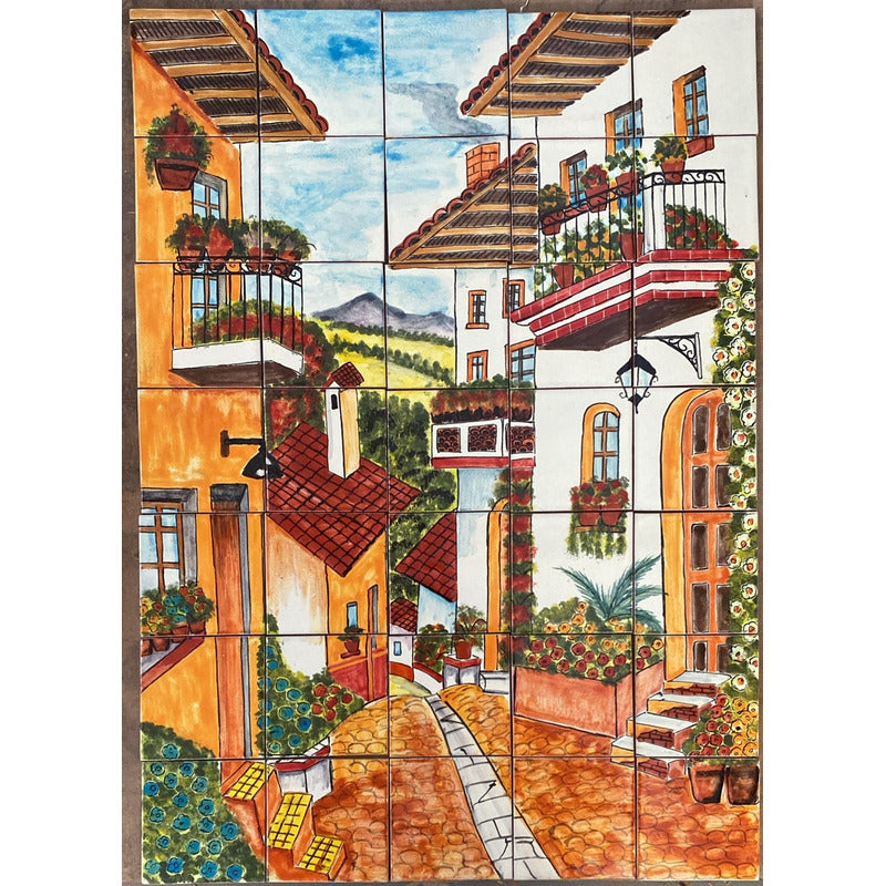 Mural 35pz Azulejo Artesanal Tipo Talavera Liso #m035-57 M035-57