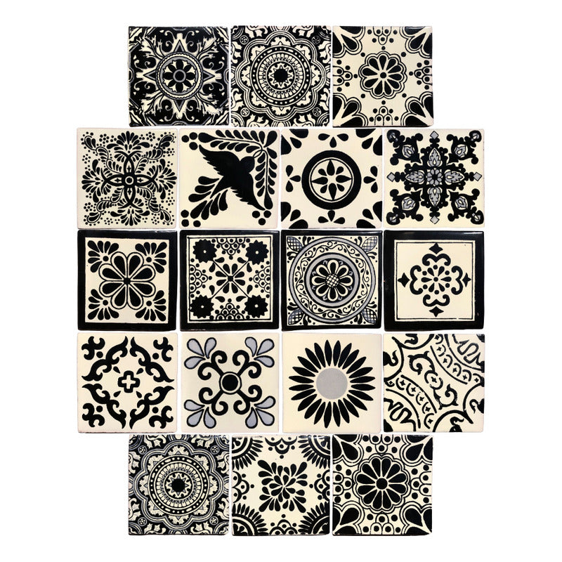 Azulejo Artesanal Tipo Talavera Liso 90pz Variado Negro
