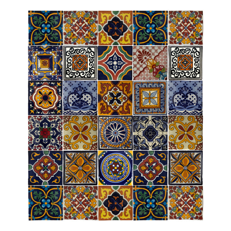 Azulejo 10.5cm Artesanal Tipo Talavera Liso 90pz Surtido N31