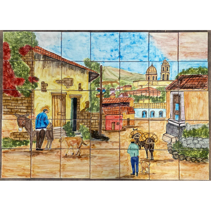 Mural 35pz Azulejo Artesanal Tipo Talavera Liso #m035-54 M035-54.04
