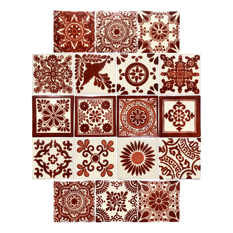 Azulejo Artesanal Tipo Talavera Liso 90pz Variado Terracota