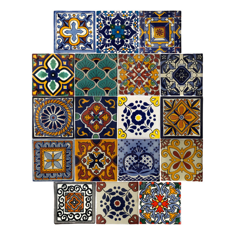 Azulejo 10.5cm Artesanal Tipo Talavera Liso 90pz Surtido N12