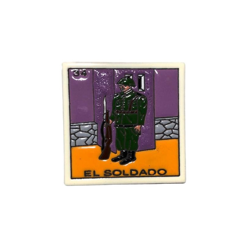 Lotería Azulejo Artesanal Tipo Talavera Relieve 10pz #alrn01 El Soldado