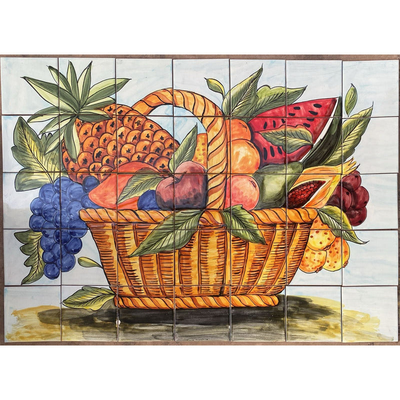Mural 35pz Azulejo Artesanal Tipo Talavera Liso #m035-96 M035-96.03