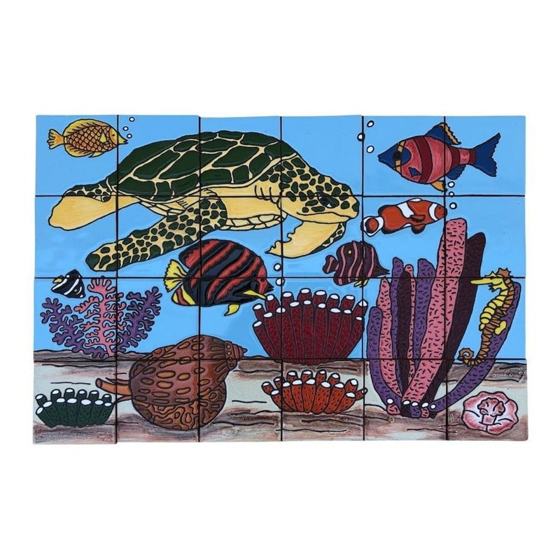 Mural 24pz Azulejo Artesanal Tipo Talavera Relieve #02