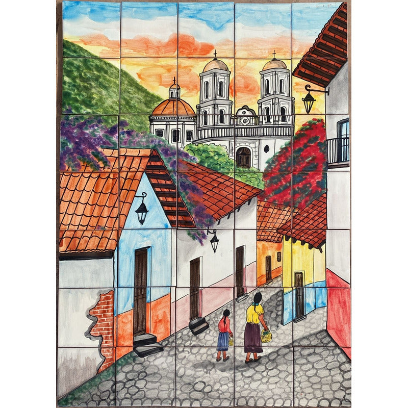 Mural 35pz Azulejo Artesanal Tipo Talavera Liso #m035-16