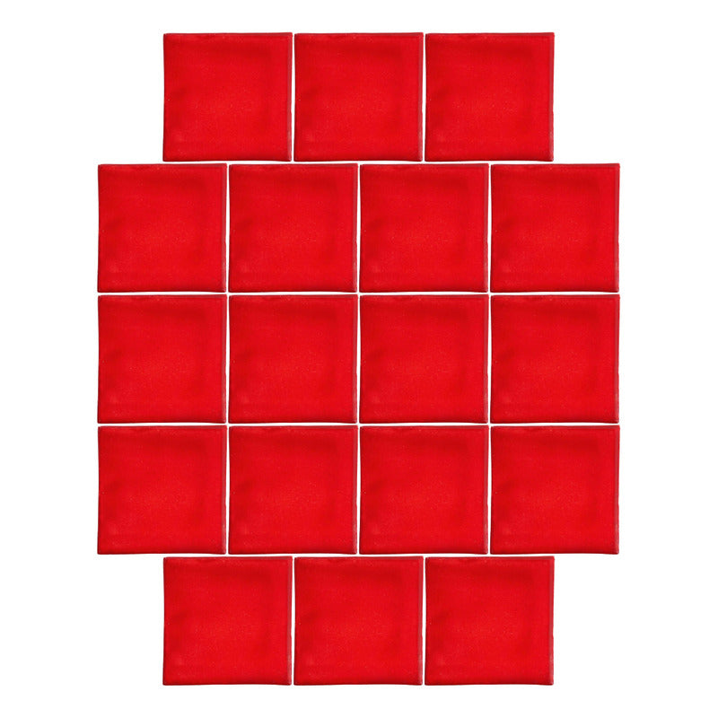 Azulejo 10.5cm Artesanal Talavera Liso 90pz Colores Rojo Sobre Blanco