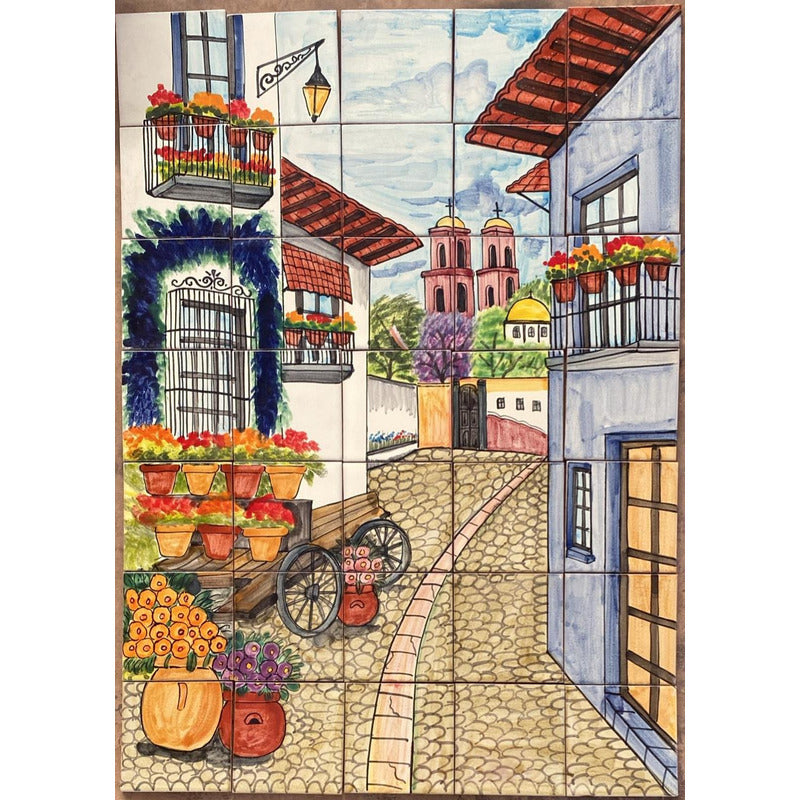 Mural 35pz Azulejo Artesanal Tipo Talavera Liso #m035-39 M035-39.02