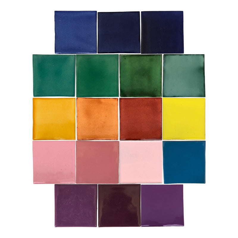 Azulejo 10.5cm Artesanal Tipo Talavera Liso 90pz Surtido S06