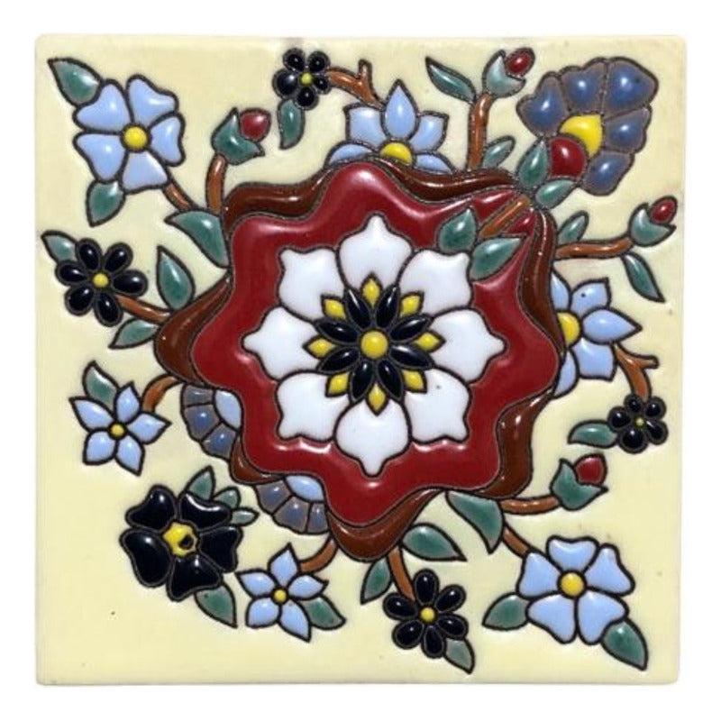 Azulejo 11cm Artesanal Talavera Relieve 90pz #acrs-40