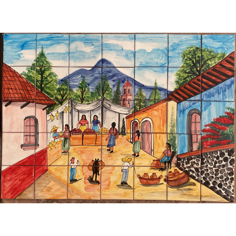 Mural 35pz Azulejo Artesanal Tipo Talavera Liso #m035-67 M035-67.02