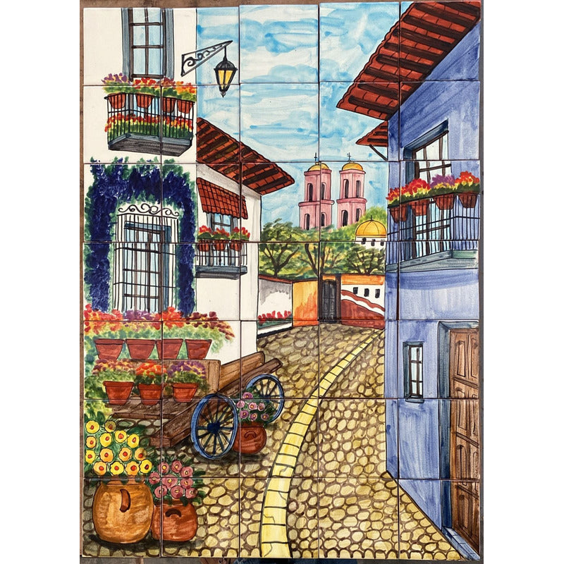 Mural 35pz Azulejo Artesanal Tipo Talavera Liso #m035-39 M035-39.03