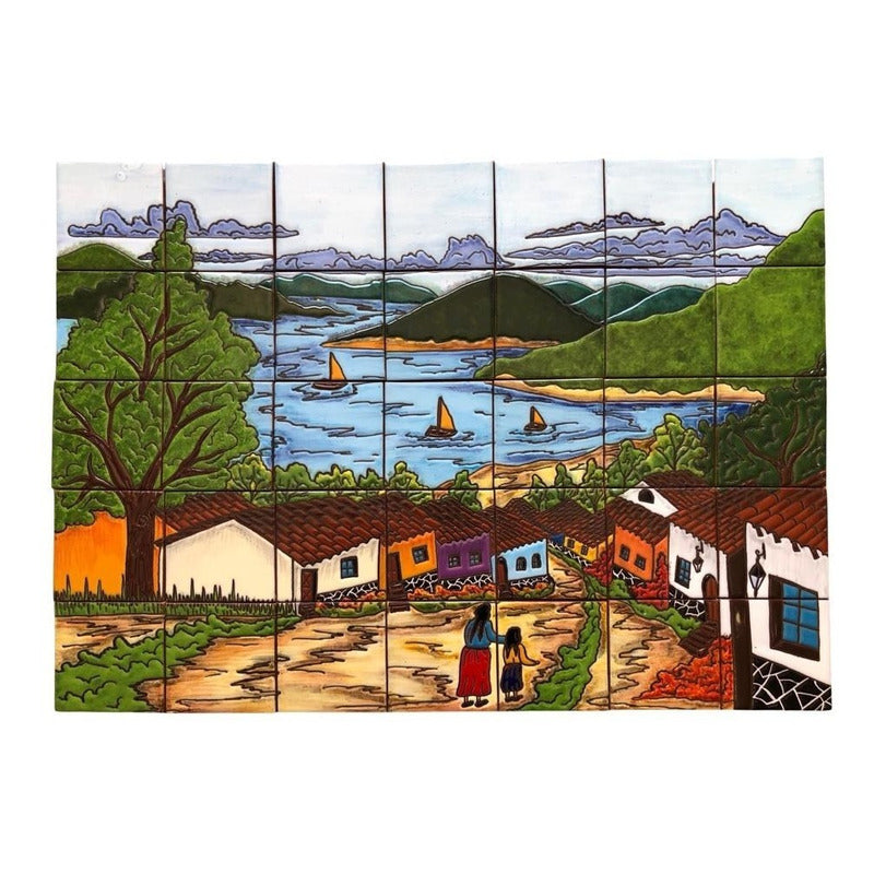 Mural 35pz Azulejo Artesanal Tipo Talavera Relieve #m035-25