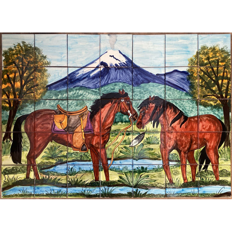 Mural 35pz Azulejo Artesanal Tipo Talavera Liso #m035-119 M035-119.02
