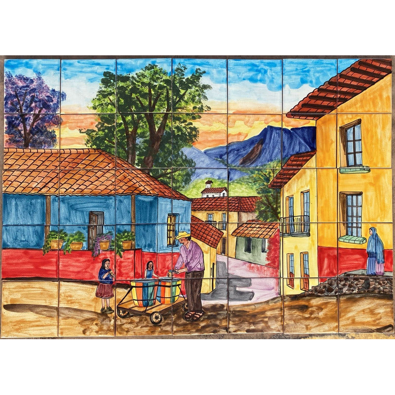 Mural 35pz Azulejo Artesanal Tipo Talavera Liso #m035-65 M035-65.03