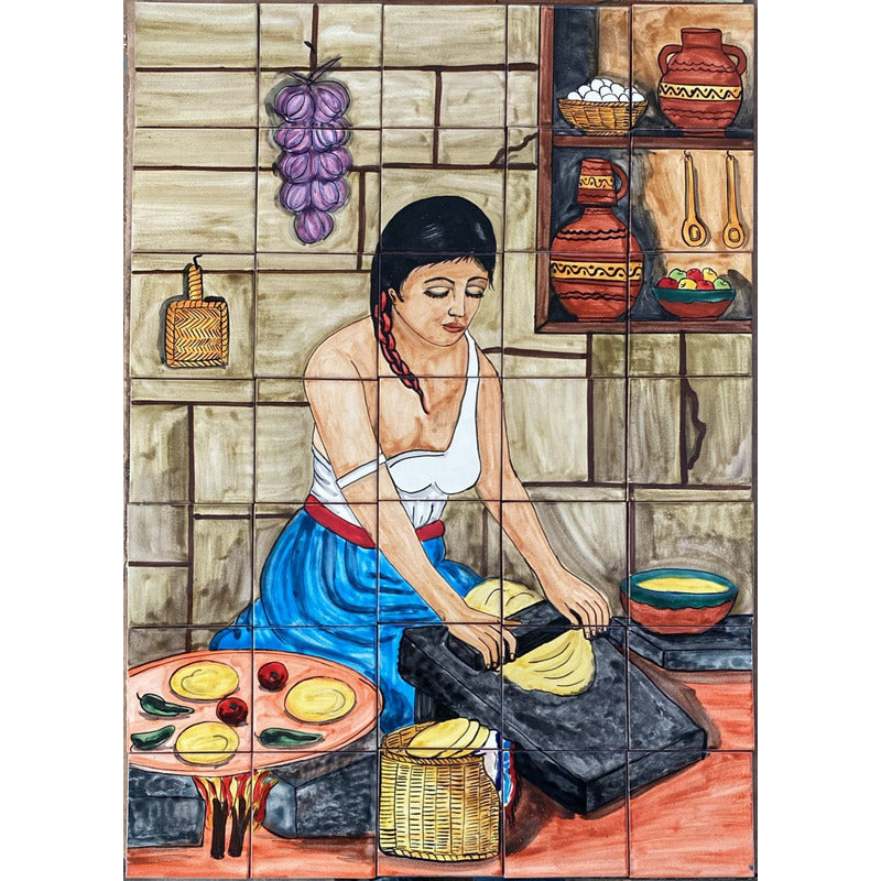 Mural 35pz Azulejo Artesanal Tipo Talavera Liso #m035-138 M035-138.06