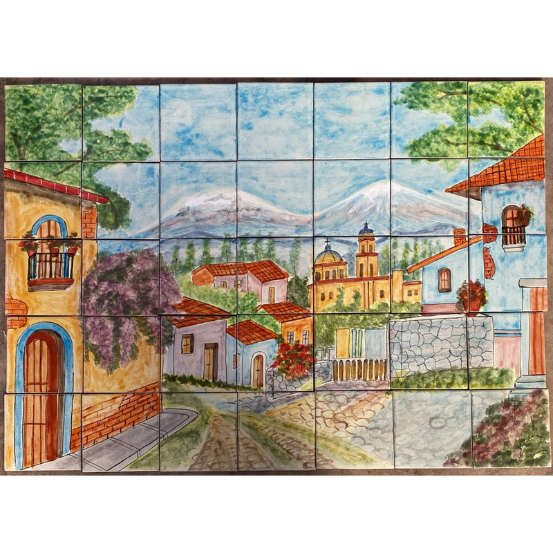 Mural 35pz Azulejo Artesanal Tipo Talavera Liso #m035-70 M035-70.03