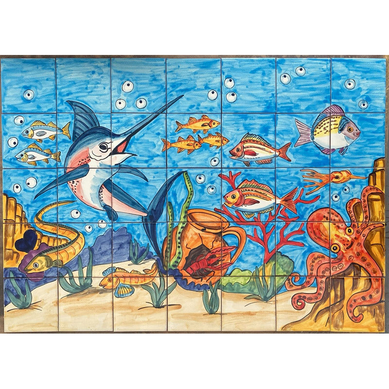 Mural 35pz Azulejo Artesanal Tipo Talavera Liso #m035-121 M035-121