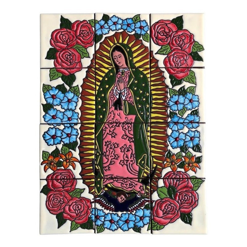 Mural 12pz Azulejo Artesanal Tipo Talavera Relieve #m012-01