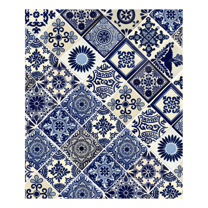 Azulejo 10.5cm Artesanal Talavera Liso 90pz Surtido Azul