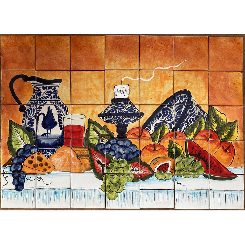 Mural 35pz Azulejo Artesanal Tipo Talavera Liso #m035-90 M035-90.03