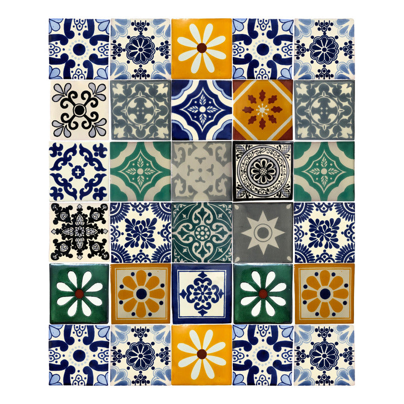 Azulejo 10.5cm Artesanal Tipo Talavera Liso 90pz Surtido S27