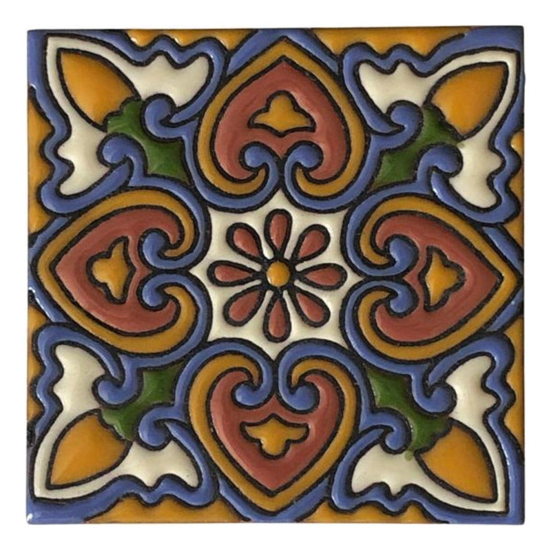 Azulejo 11cm Artesanal Tipo Talavera Relieve 90pz #acrs-11