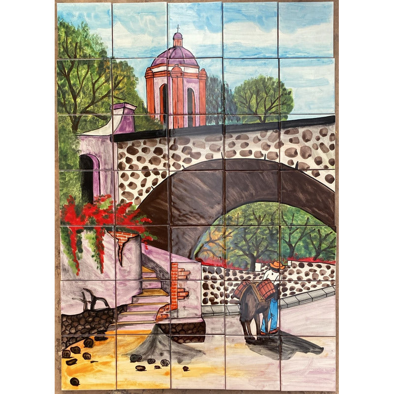 Mural 35pz Azulejo Artesanal Tipo Talavera Liso #m035-69 M035-69.05