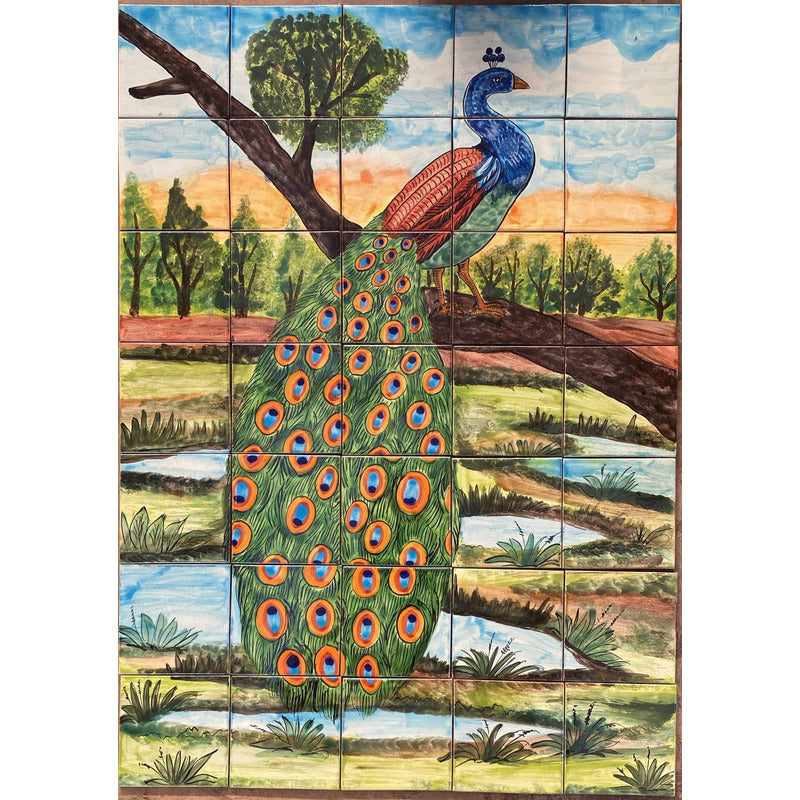 Mural 35pz Azulejo Artesanal Tipo Talavera Liso #m035-118 M035-118