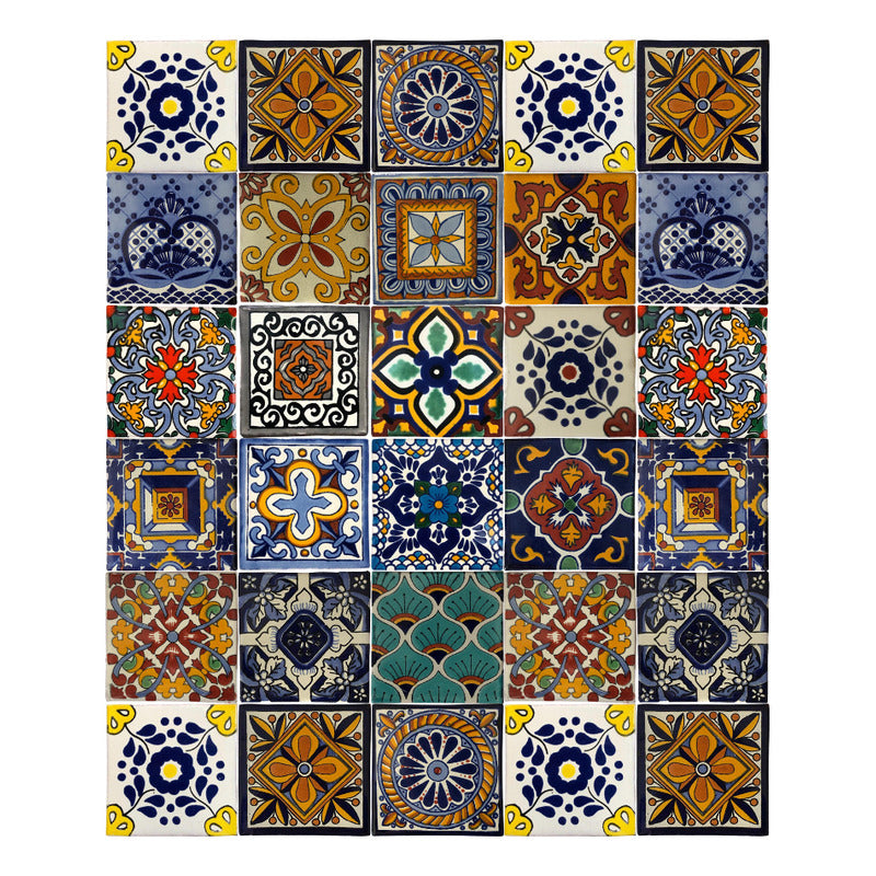 Azulejo 10.5cm Artesanal Tipo Talavera Liso 90pz Surtido N17