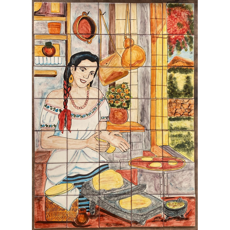 Mural 35pz Azulejo Artesanal Tipo Talavera Liso #m035-149 M035-149.04