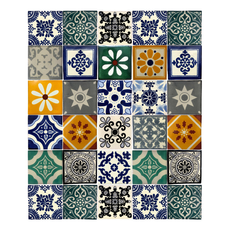 Azulejo 10.5cm Artesanal Tipo Talavera Liso 90pz Surtido S20
