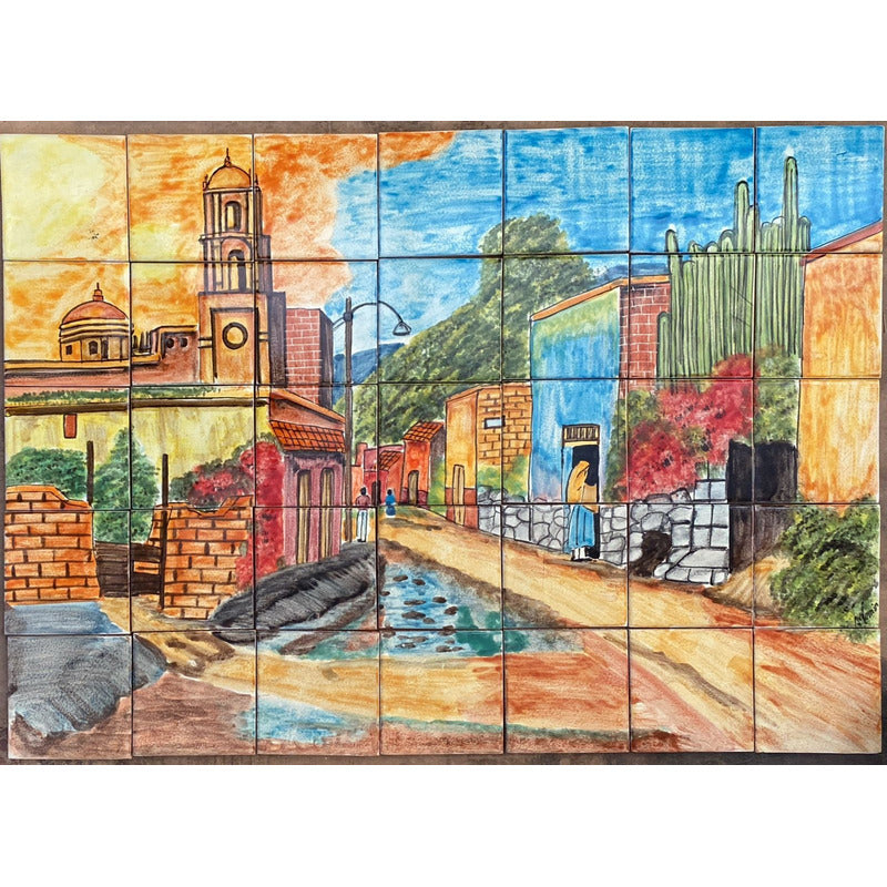 Mural 35pz Azulejo Artesanal Tipo Talavera Liso #m035-84 M035-84
