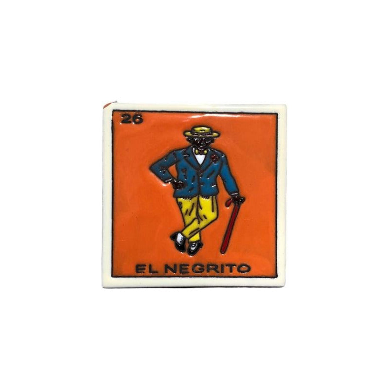 Lotería Azulejo Artesanal Tipo Talavera Relieve 1pz #alrn01 El Negrito