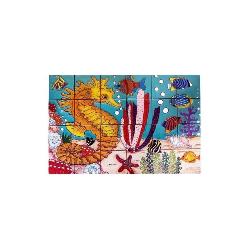 Mural 24pz Azulejo Artesanal Tipo Talavera Relieve #m024-02