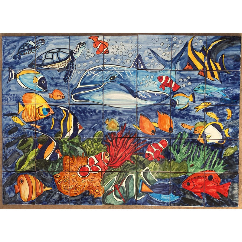 Mural 35pz Azulejo Artesanal Tipo Talavera Liso #m035-127 M035-127