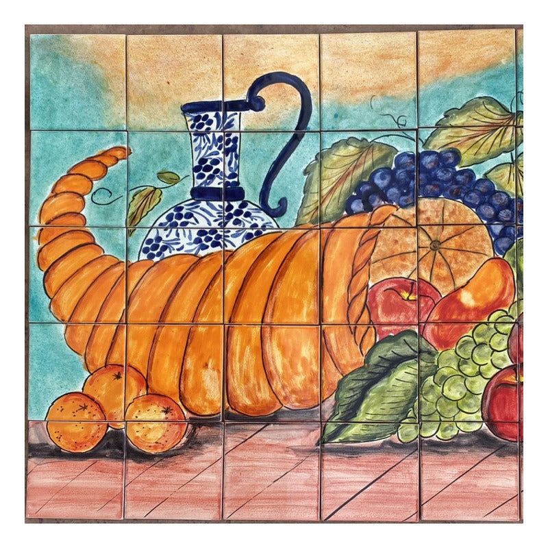 Mural 35pz Azulejo Artesanal Tipo Talavera Liso #m035-92 Variado