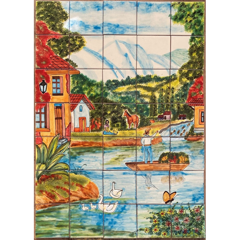 Mural 35pz Azulejo Artesanal Tipo Talavera Liso #m035-72 M035-72.03