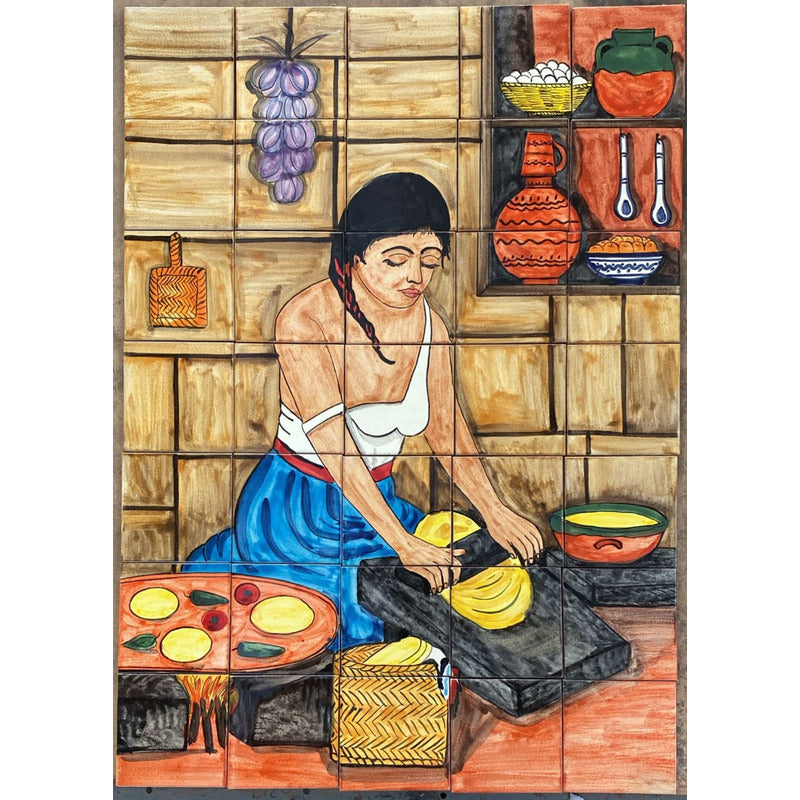 Mural 35pz Azulejo Artesanal Tipo Talavera Liso #m035-140 Variado