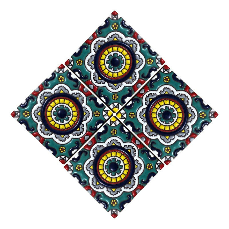Azulejo 11cm Artesanal Tipo Talavera Relieve 90pz #acrs-42