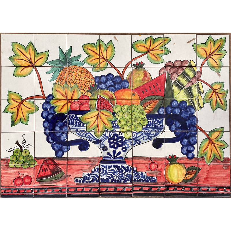 Mural 35pz Azulejo Artesanal Tipo Talavera Liso #m035-94 M035-94.02