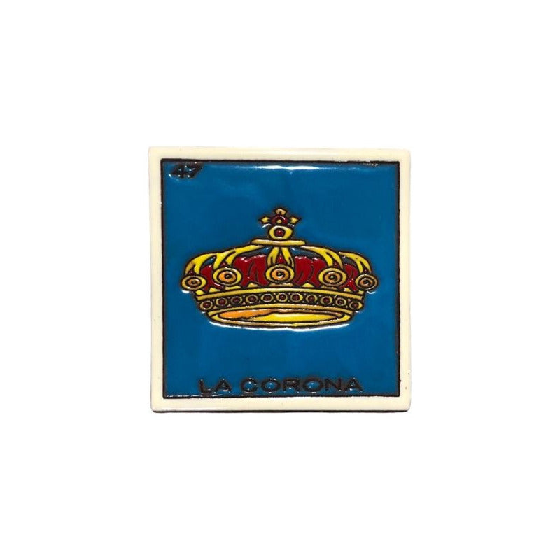 Lotería Azulejo Artesanal Tipo Talavera Relieve 1pz #alrn01 La Corona
