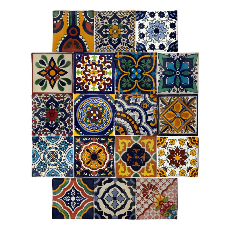 Azulejo 10.5cm Artesanal Tipo Talavera Liso 90pz Surtido N19