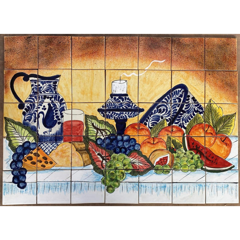 Mural 35pz Azulejo Artesanal Tipo Talavera Liso #m035-90 M035-90.02